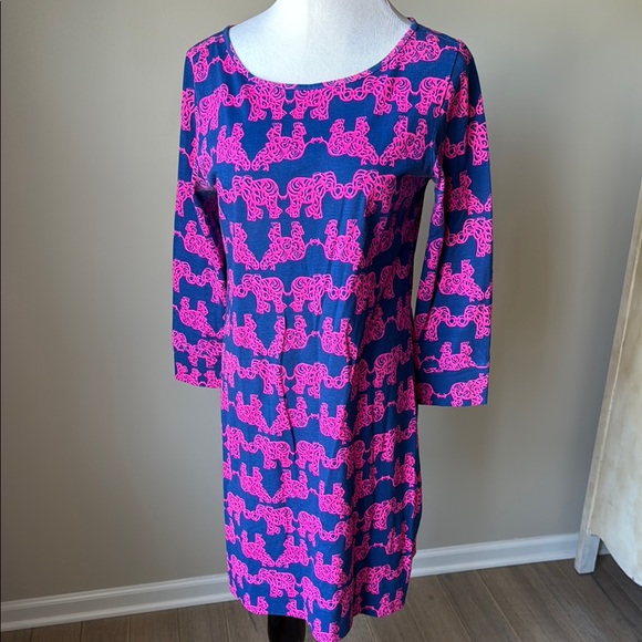 Lilly Pulitzer Dresses & Skirts - Lilly Pulitzer Marlowe Elephant Print Long Sleeve Pink and Blue Dress 🍁